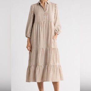 Nwt Max Studio Stripe Tiered Maxi Shirtdress